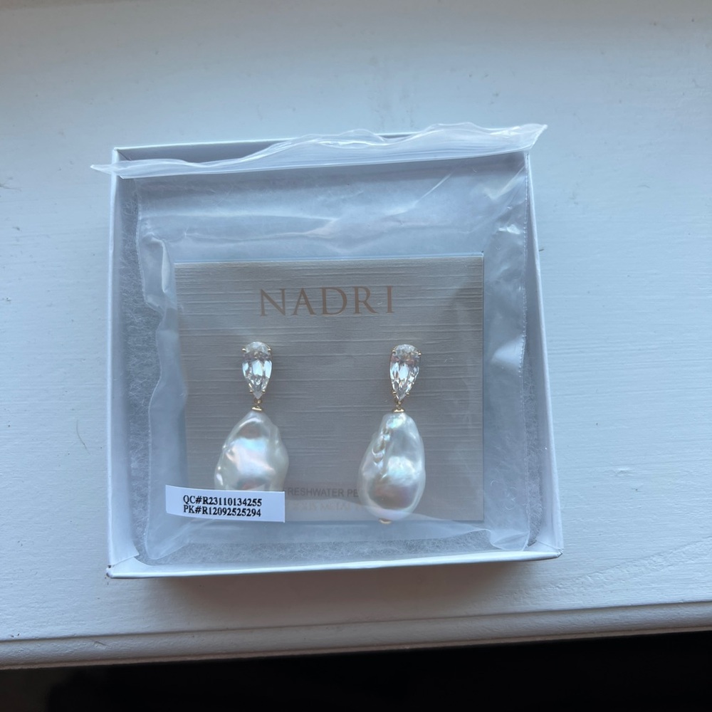 Nadri Silver and Pearl Teardrop Earrings